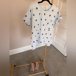 Umgee Cactus Print Gauze Cotton Boho Blouse Size S Boutique Top